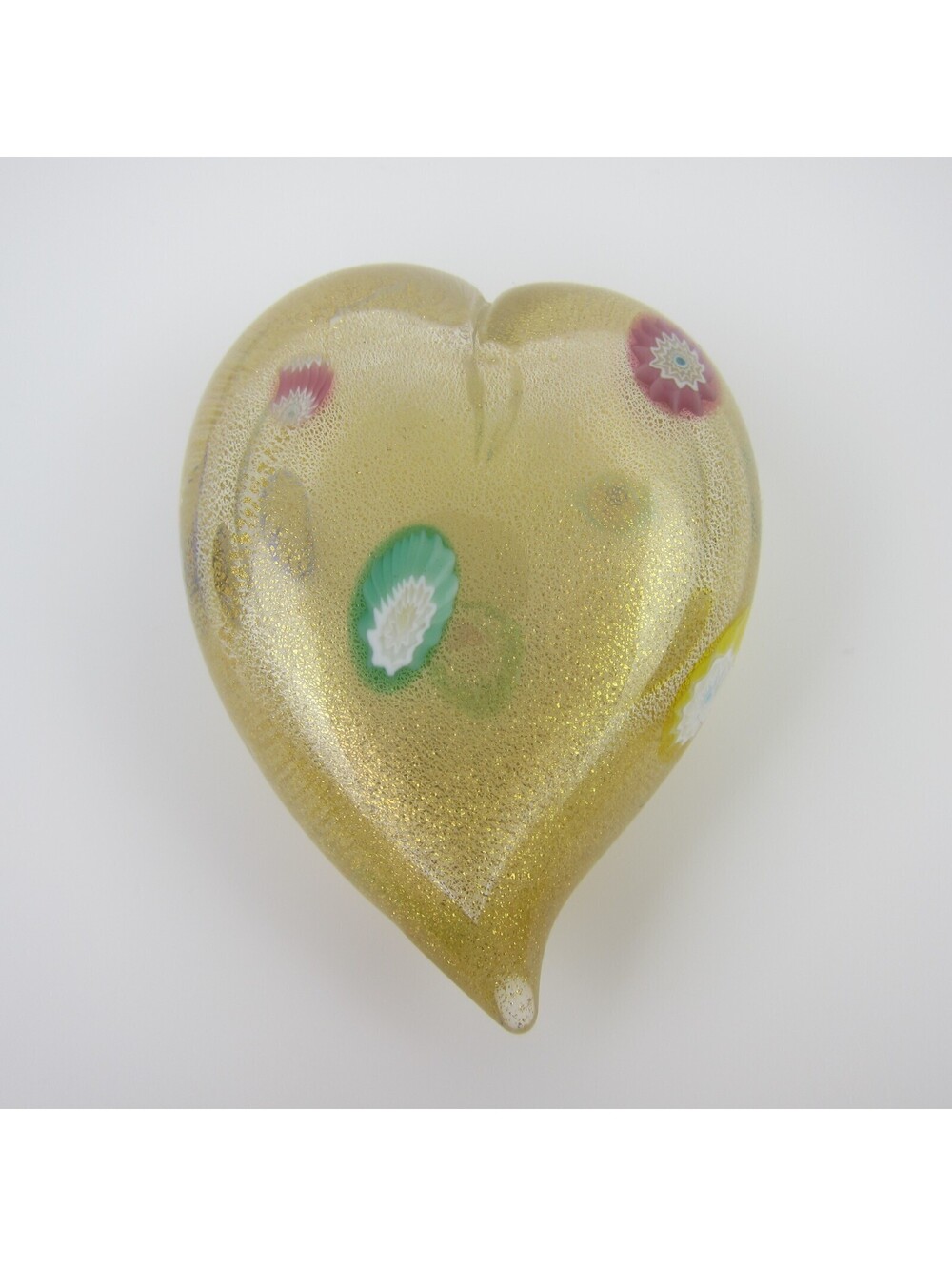 Vintage Murano Glass Paperweight Heart Shape Millefiori Murrines Gold Dust Italy